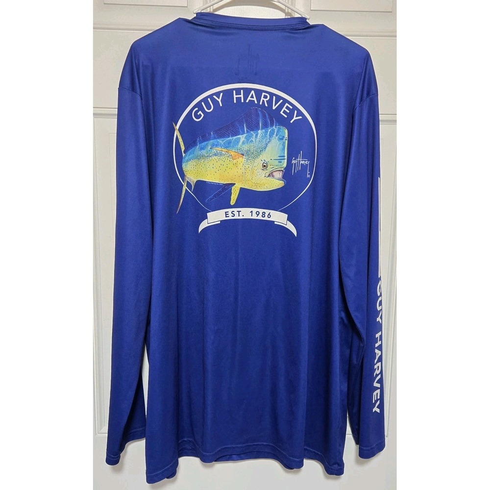 Guy Harvey Men's‎ XXL 2XL Mahi Performance Sun Protection Long Sleeve Shirt Blue